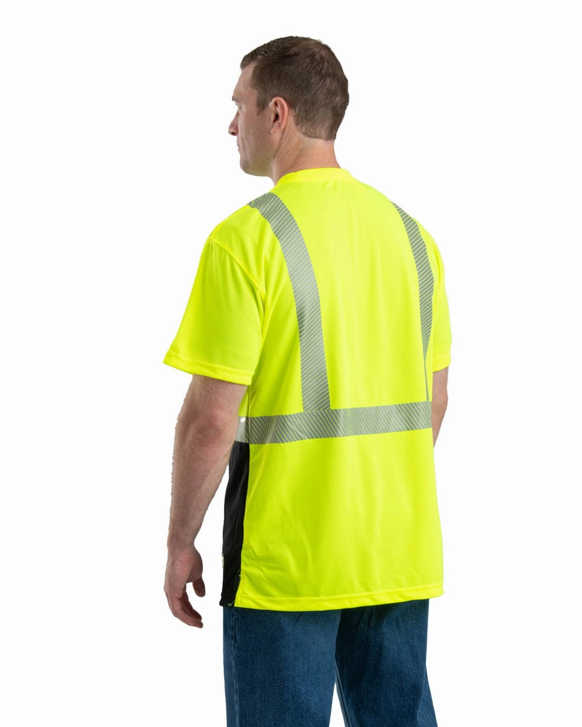 Berne Mens Yellow Polyester Hi-Vis Class 2 Color Block Tee S/S Summer Outfit