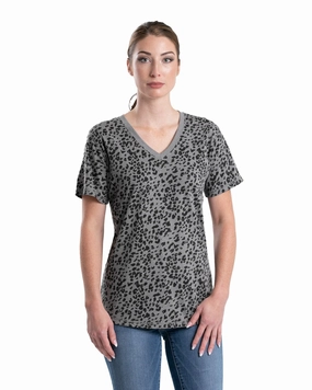 fade resistant color Unstructured Shoulder Berne Womens Performance V-Neck Animal Print Cotton Blend S/S T-Shirt