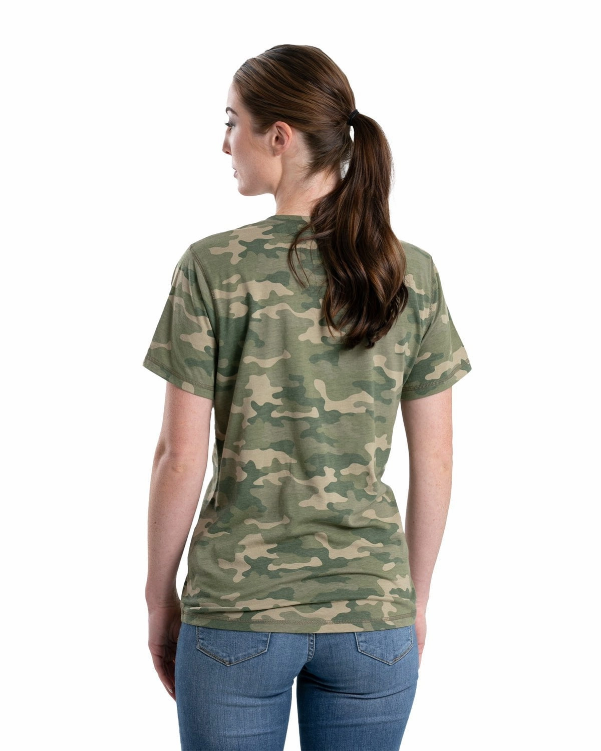 Berne Womens Performance V-Neck Forest Camo Cotton Blend S/S T-Shirt Youthful Vibe