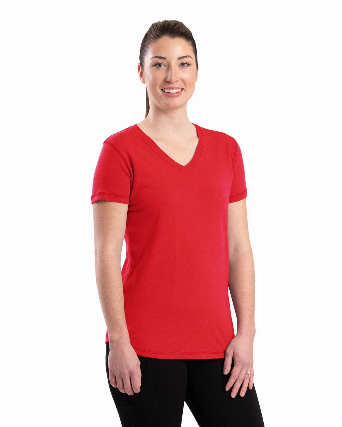 Roll-Up Sleeve Berne Womens Performance V-Neck Tomato Cotton Blend S/S T-Shirt