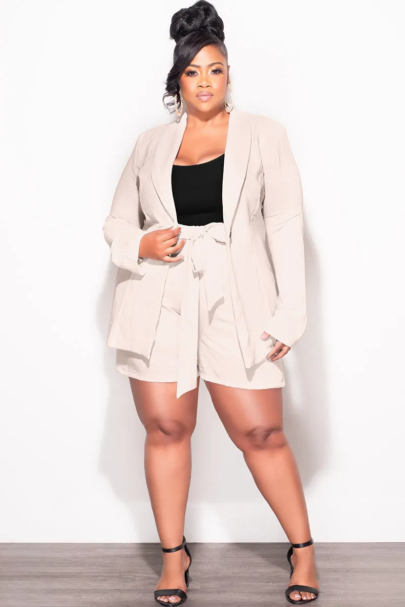 Trendy Comfort Final Sale Plus Size 2pc Shorts Suit in Tan
