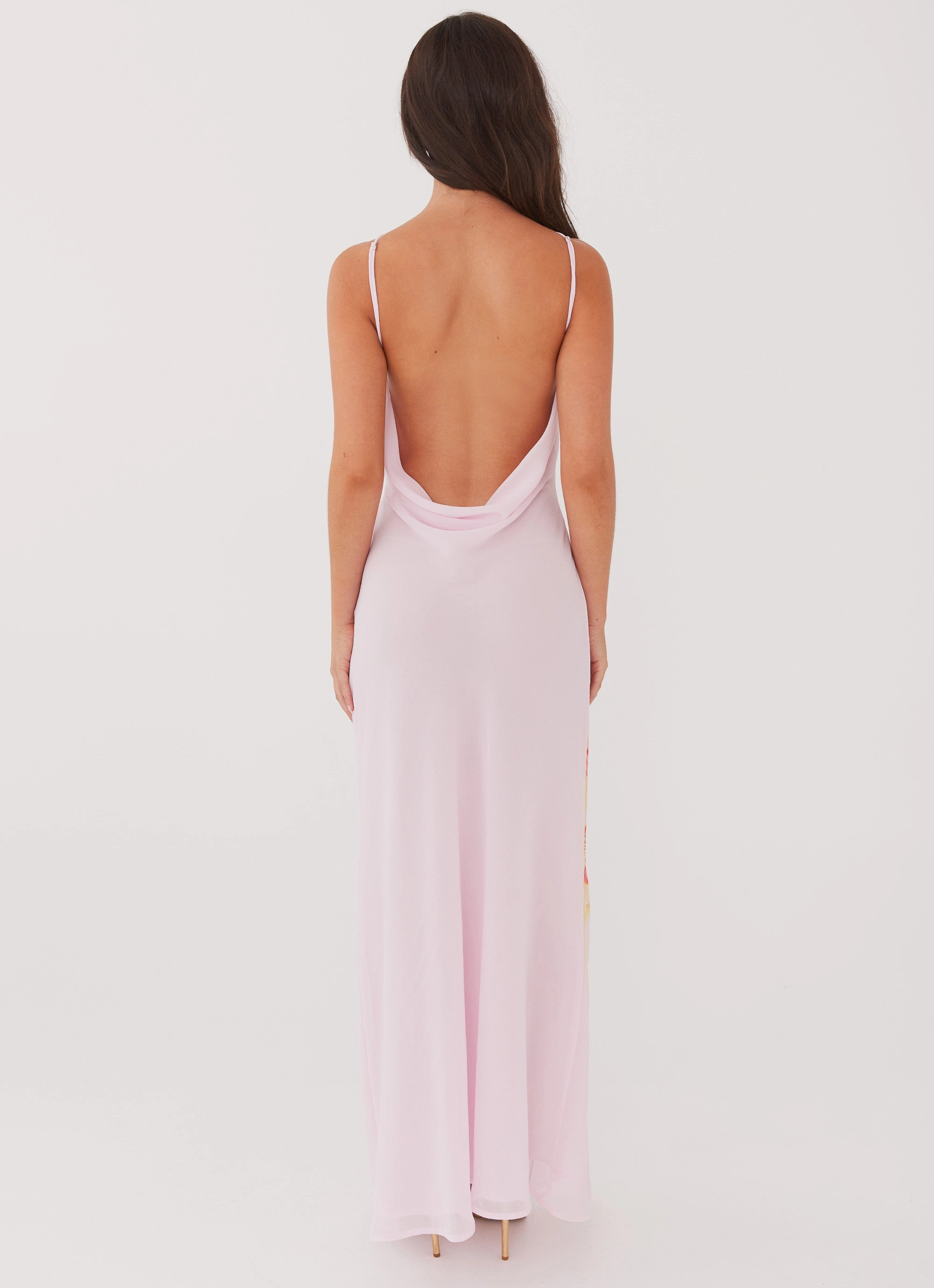 Gentle Flow Anti-Static-Finish Blossom Hearts Maxi Dress - Pink Peony