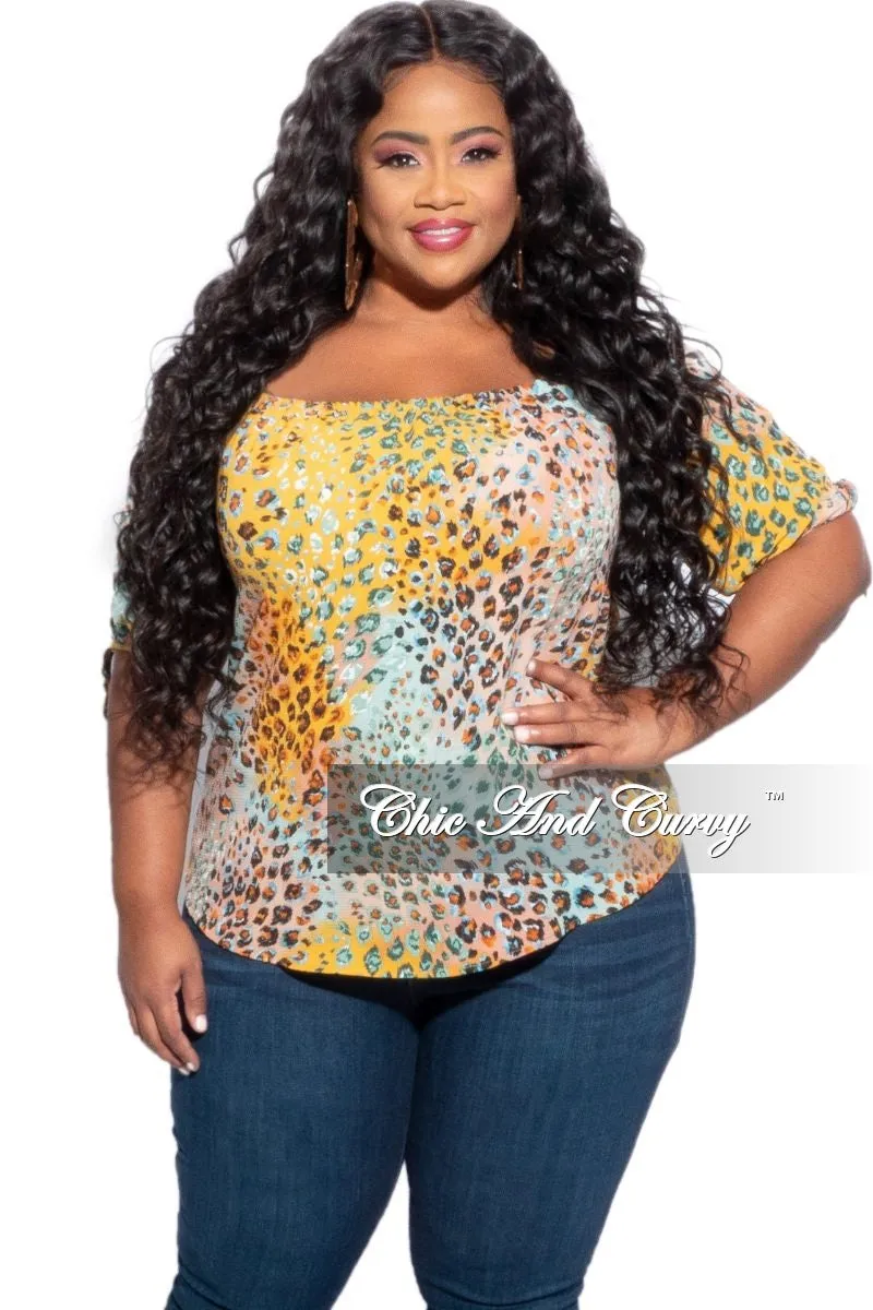 Soft Feel Sport Comfort Fit Final Sale Plus Size Off The Shoulder Top in Multicolor Animal Print