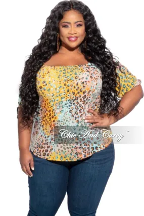 Supportive Waistband Final Sale Plus Size Off The Shoulder Top in Multicolor Animal Print