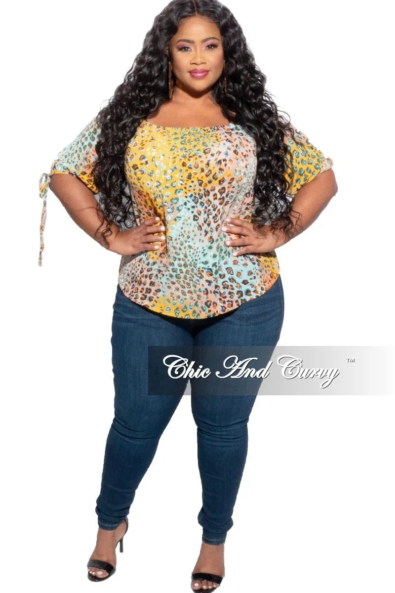 Final Sale Plus Size Off The Shoulder Top in Multicolor Animal Print Stretch Panel