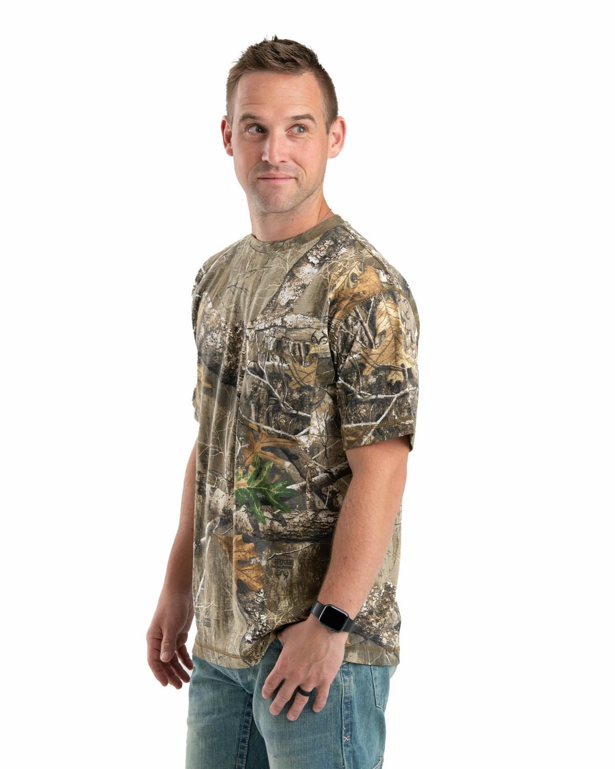 Outdoor Comfort Style FlexibleCollarOptions Berne Mens Realtree Edge Cotton Blend Lightweight Performance Tee S/S