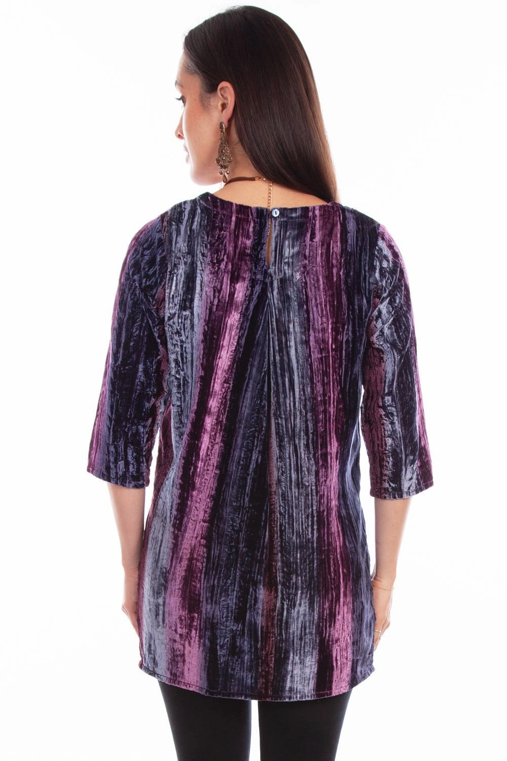 Bold Statement Sustainable Choice Scully Womens Vibrant Velvet Plum Nylon Viscose 3/4 Sleeve S/S Tunic