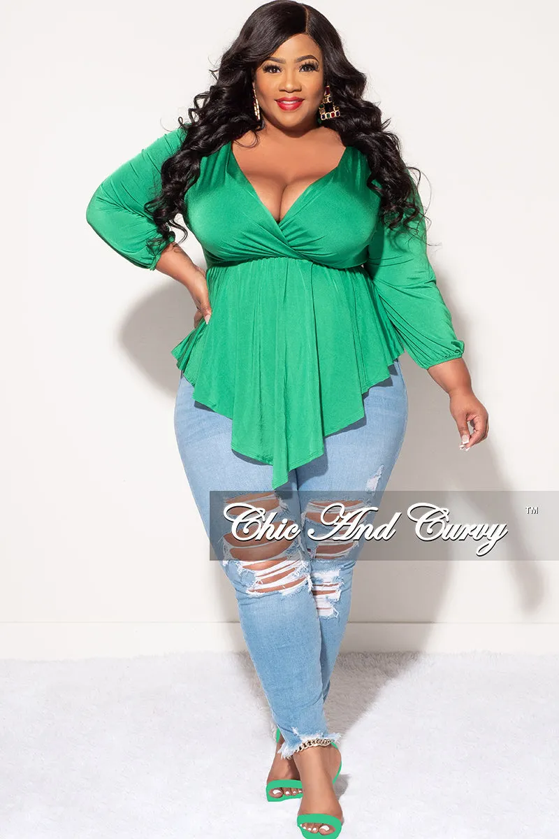 Body Fit Final Sale Plus Size Faux Wrap Asymmetrical Top in Green
