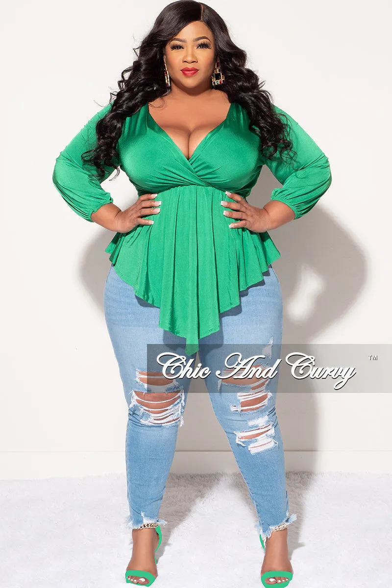 Final Sale Plus Size Faux Wrap Asymmetrical Top in Green Breathable Base