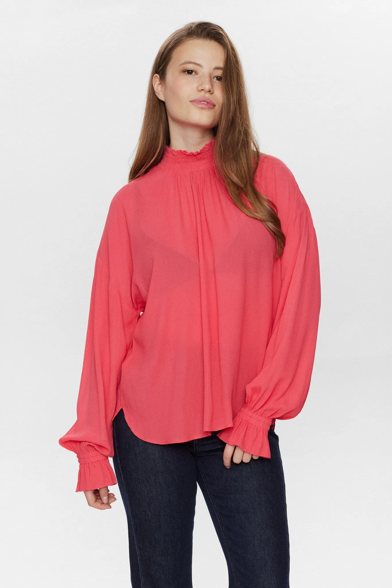 Basic Sweatshirt Double Layered Hem Reinforcement NUDARIA SHIRT - Geranium
