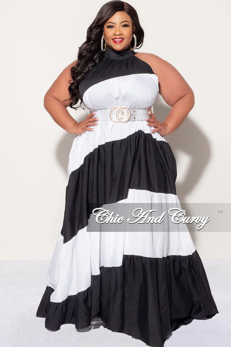 Sport Comfort Fit Street Ready Final Sale Plus Size Halter Maxi Dress in Black & White