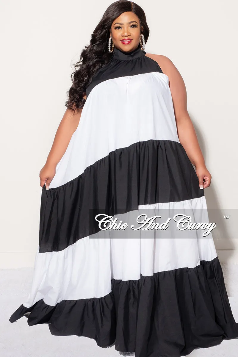 Sporty Cut Final Sale Plus Size Halter Maxi Dress in Black & White