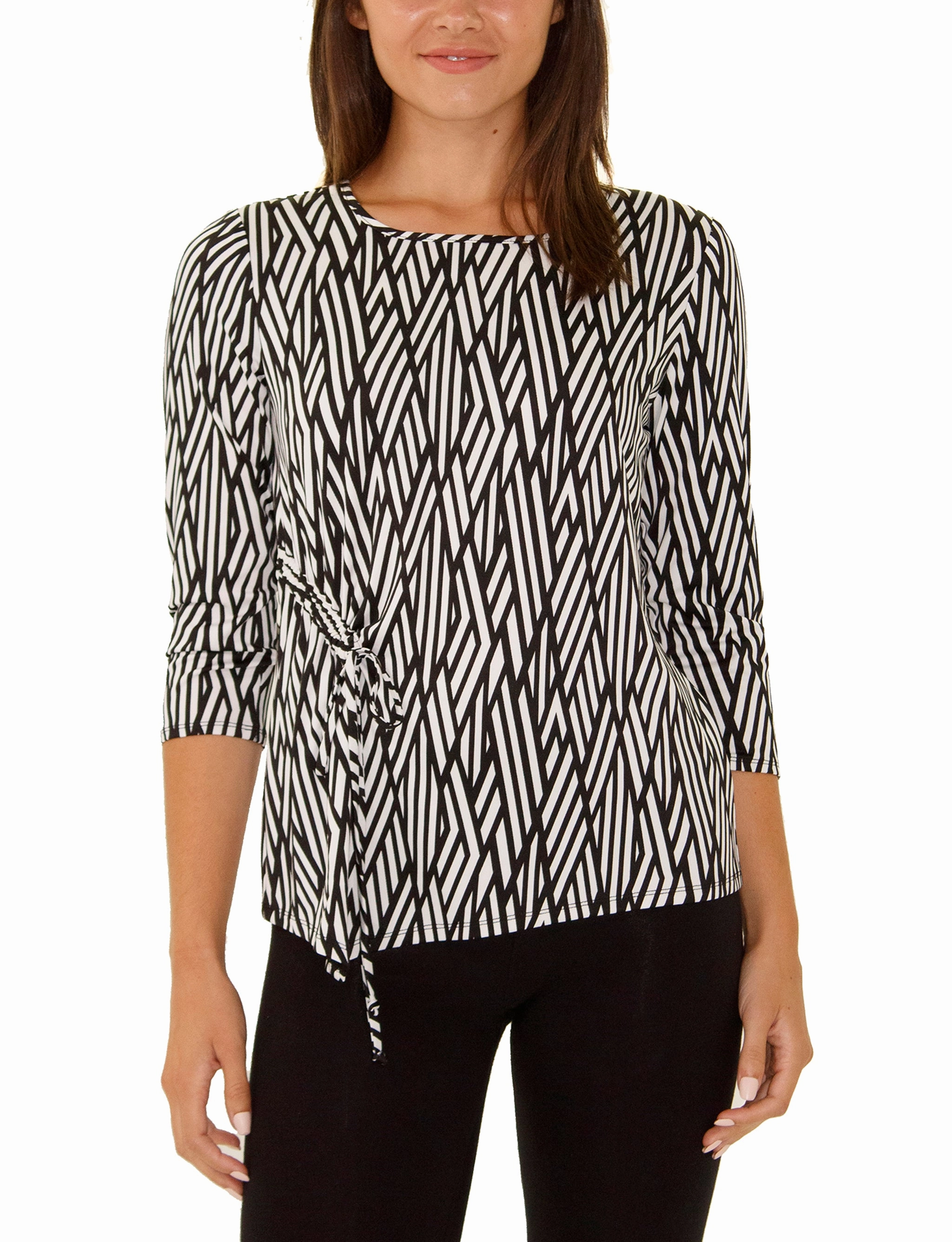 Elbow Sleeve Pullover With Drawstring Detail Top High Thread Count Cotton