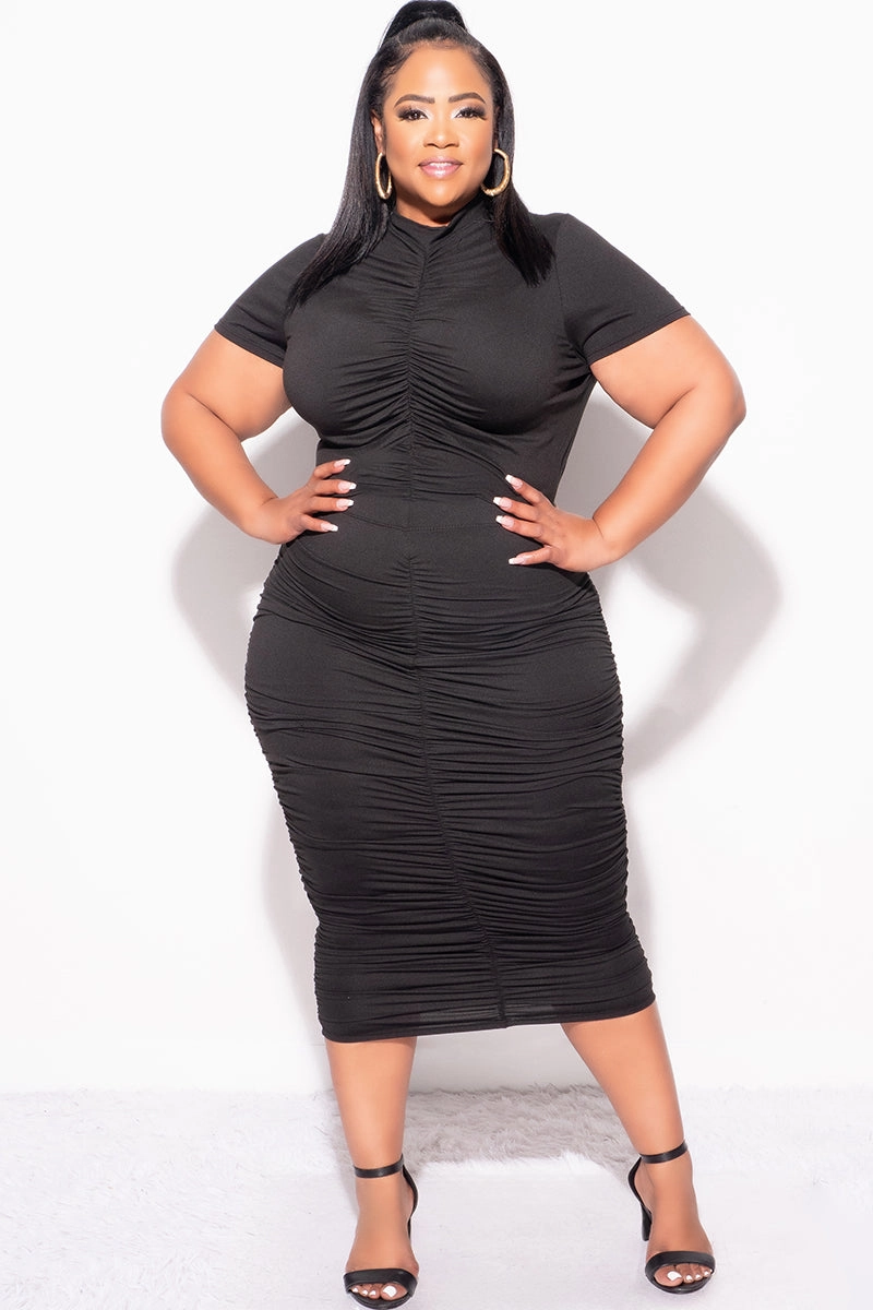 Final Sale Plus Size 2pc Set Ruched Crop Top & Skirt in Black Non Irritating