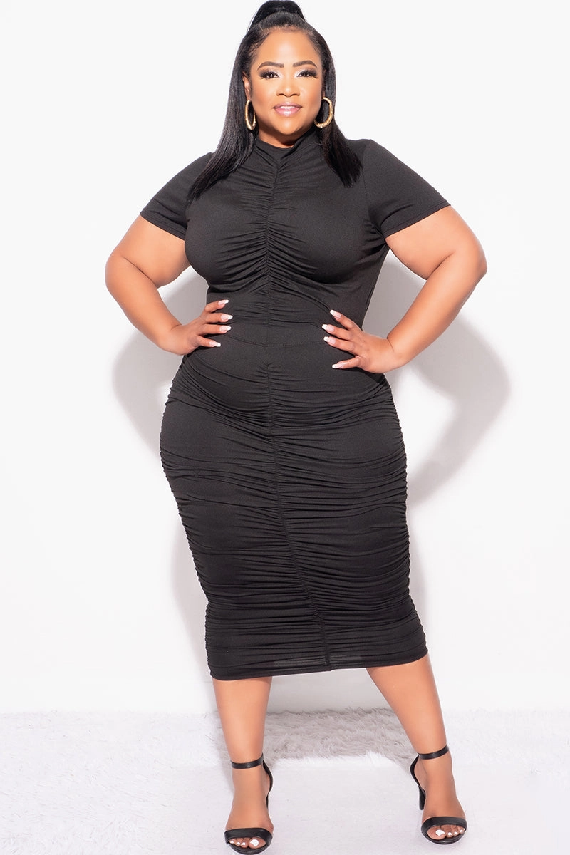 Final Sale Plus Size 2pc Set Ruched Crop Top & Skirt in Black Casual Layer Bold Design