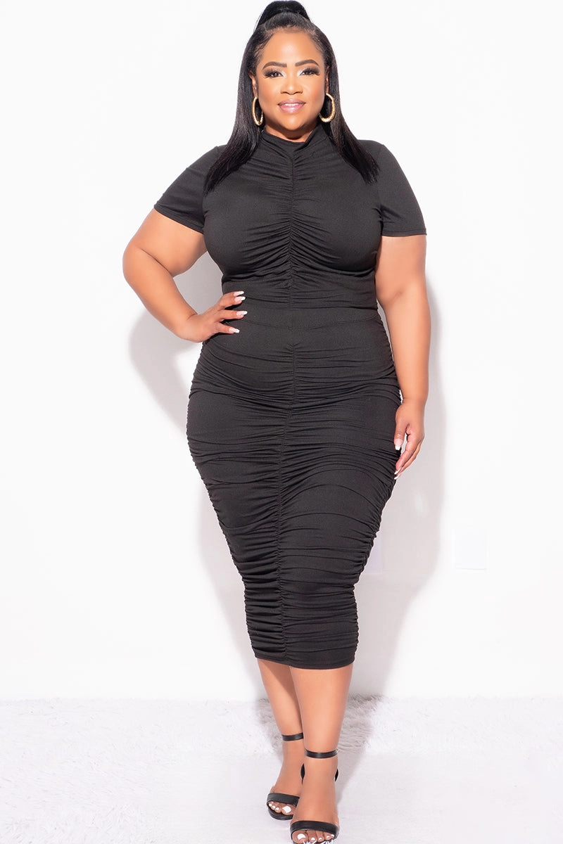 ResilientElasticBand Minimal Fit Final Sale Plus Size 2pc Set Ruched Crop Top & Skirt in Black