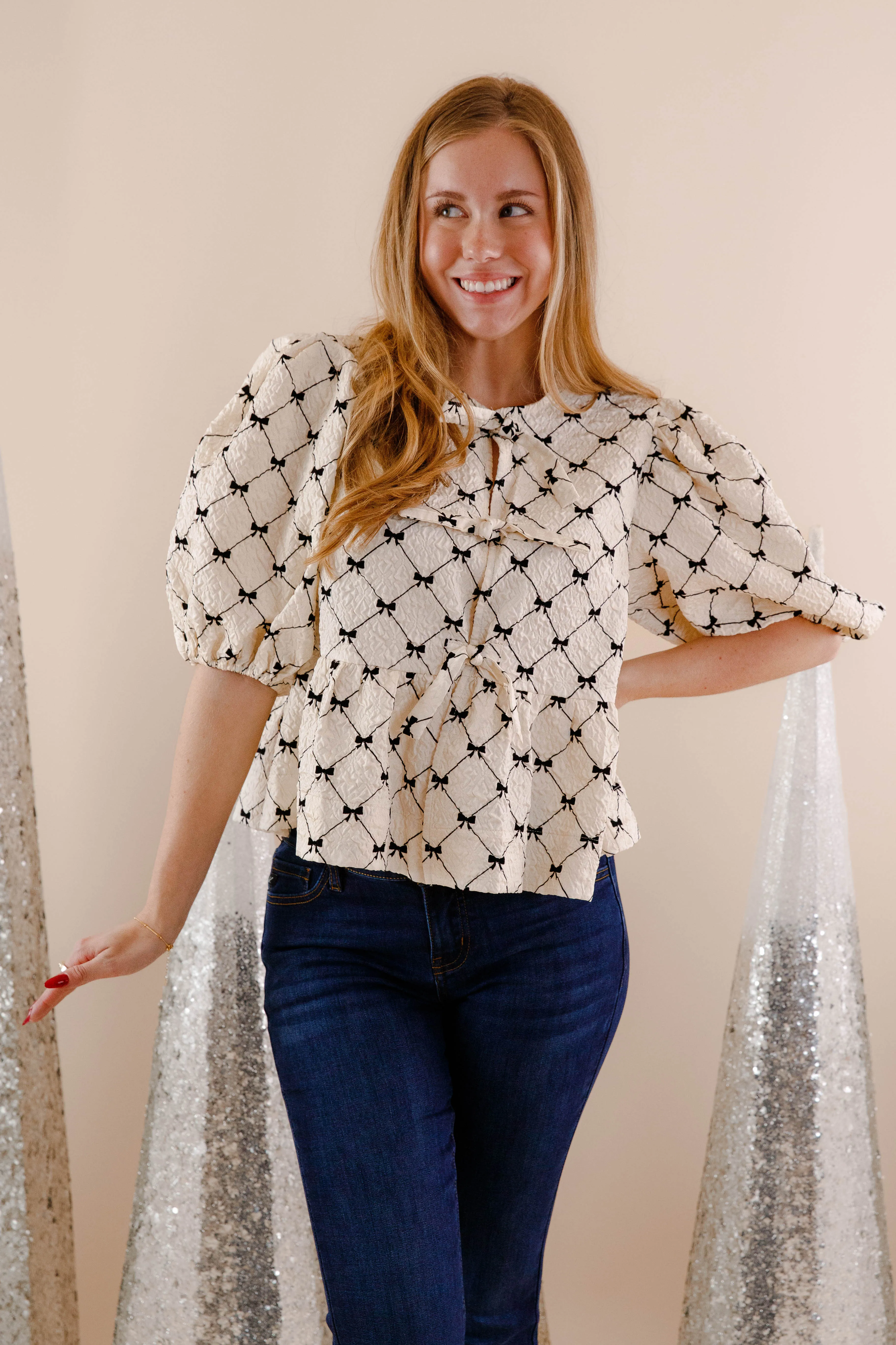 TemperatureRegulating Material Bow Down Blouse