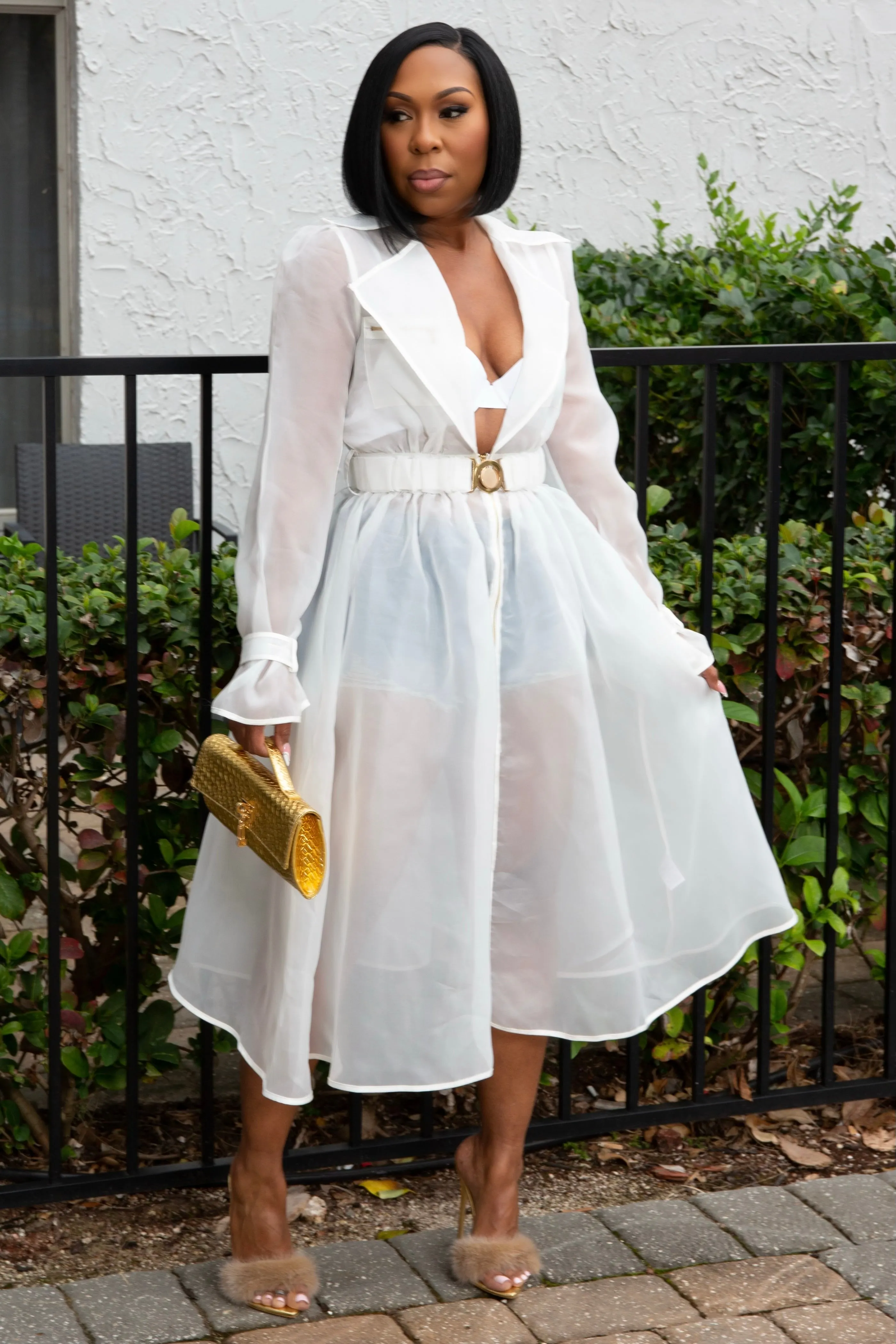 PerimeterStructuralBoning Brandy Belted Waist Mesh Trench Coat/Dress