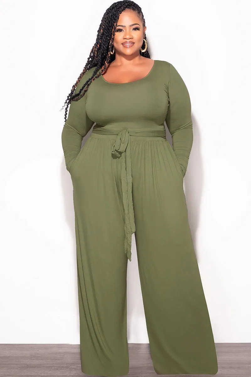 Water Resistant Finish Final Sale Plus Size 2pc Crop Top and Palazzo Pant Set in Sage