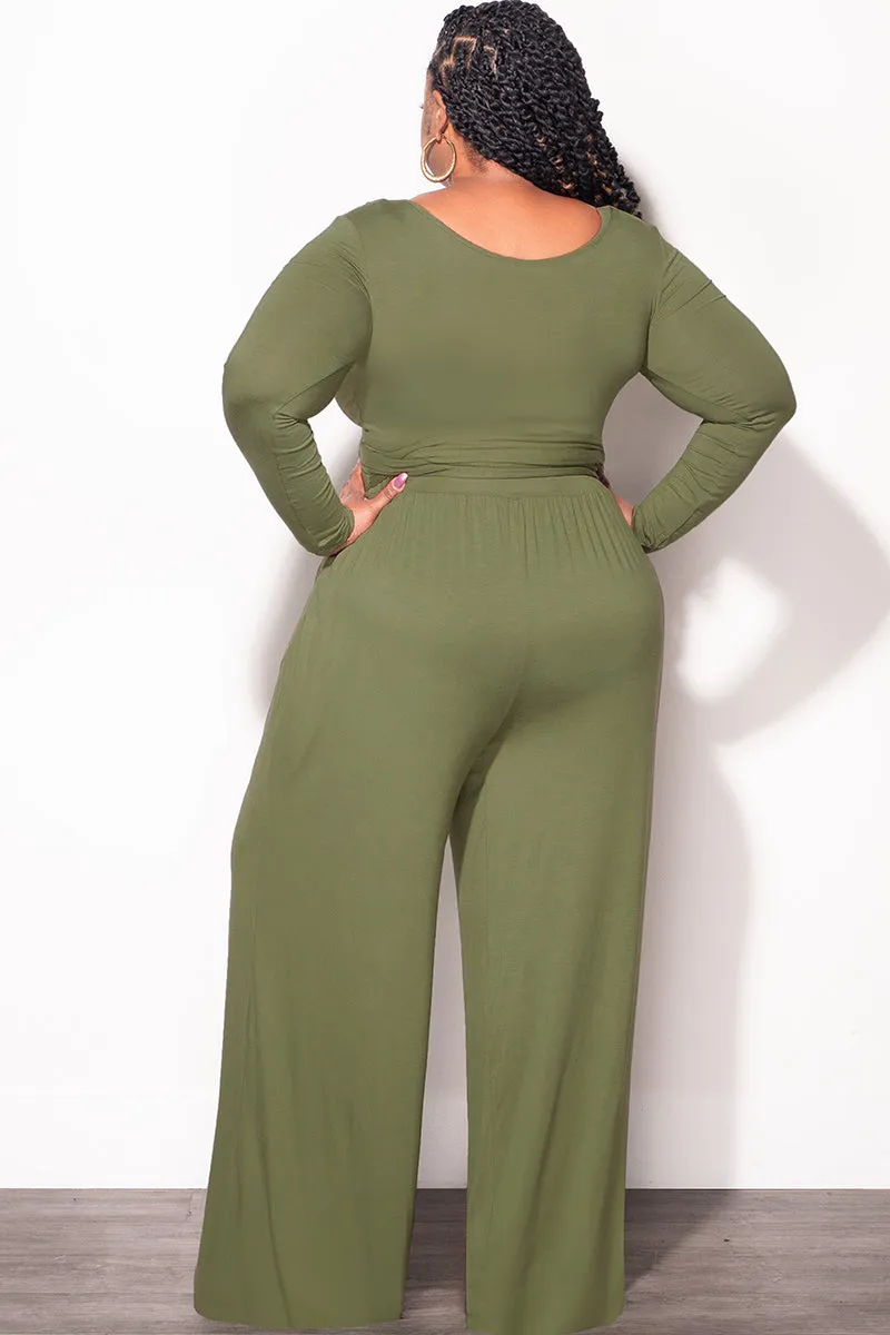 Final Sale Plus Size 2pc Crop Top and Palazzo Pant Set in Sage All Day Comfort