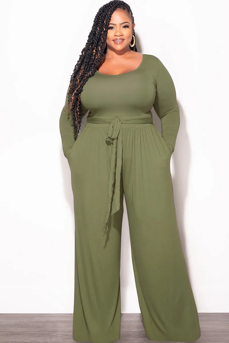 Final Sale Plus Size 2pc Crop Top and Palazzo Pant Set in Sage Relaxed Wear