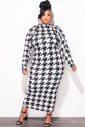 Final Sale Plus Size 2pc Sleeveless Midi Dress with Crop Cardigan Black and White Houndstooth Print Essential Wear Layered Look