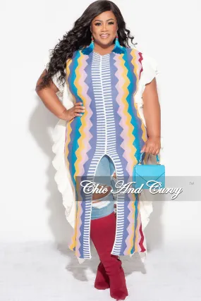 Long Wear Neutral Style Final Sale Plus Size Moroccan Dress/Top in Blue, Mustard & Burgundy Zig Zag Print