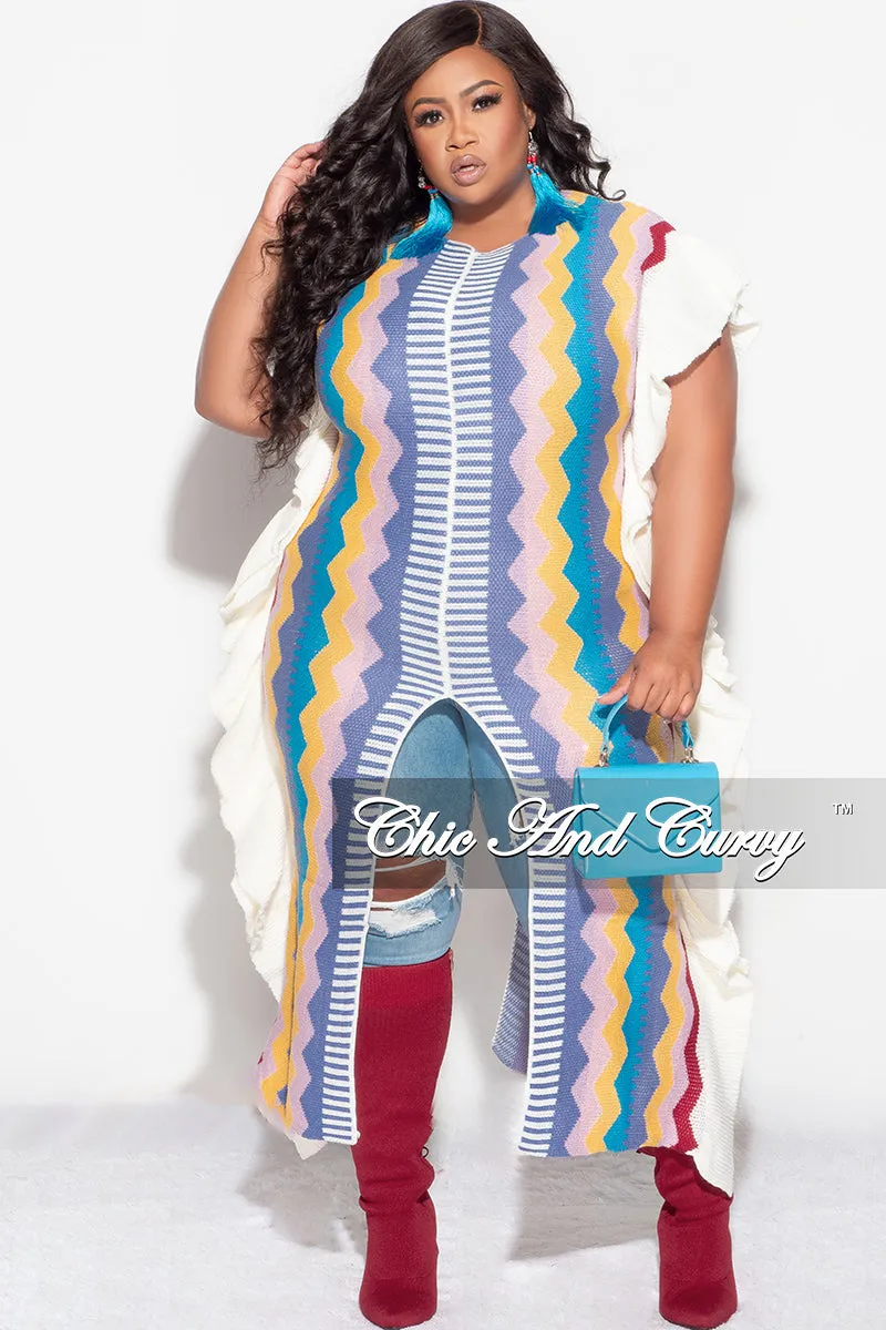 Final Sale Plus Size Moroccan Dress/Top in Blue, Mustard & Burgundy Zig Zag Print QuickDryTechnology