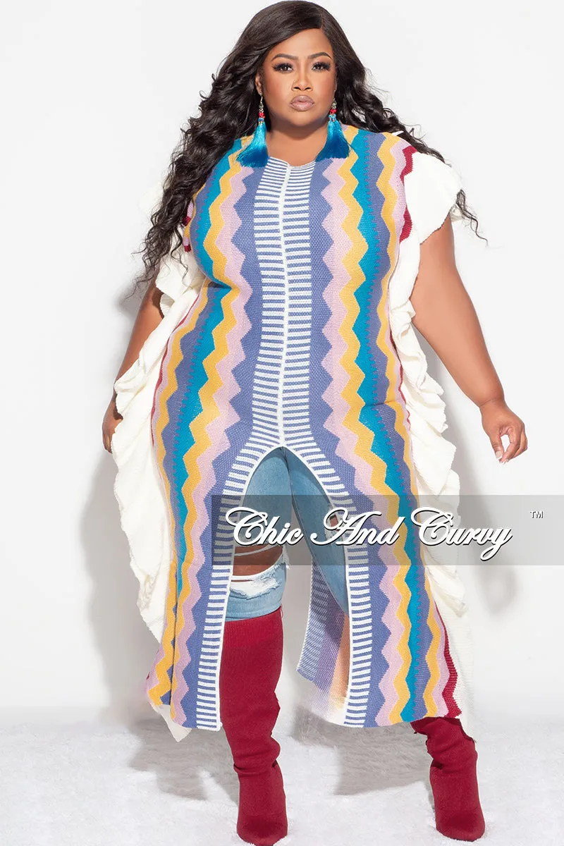 Final Sale Plus Size Moroccan Dress/Top in Blue, Mustard & Burgundy Zig Zag Print High Rise Design Flexible Durability