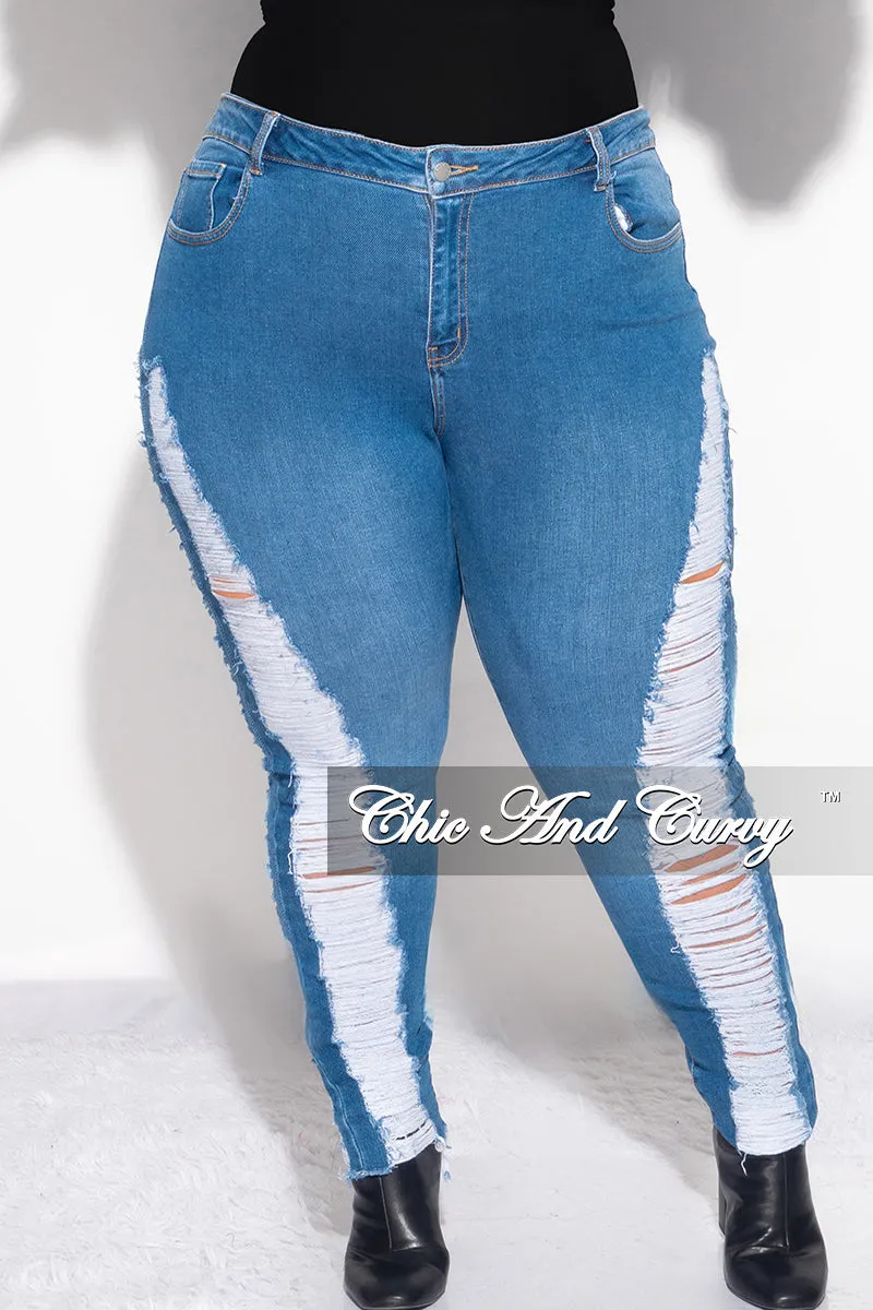 Final Sale Plus Size Jeans with Distressed Sides in Denim Comfort Waist Minimal Stretch Fit