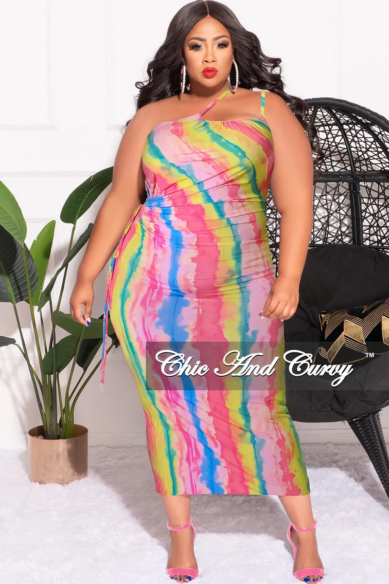 Final Sale Plus Size Double Strap BodyCon Dress with Cutout Side in Pink Multi Color Tie Dye Print Anti Odor Technology