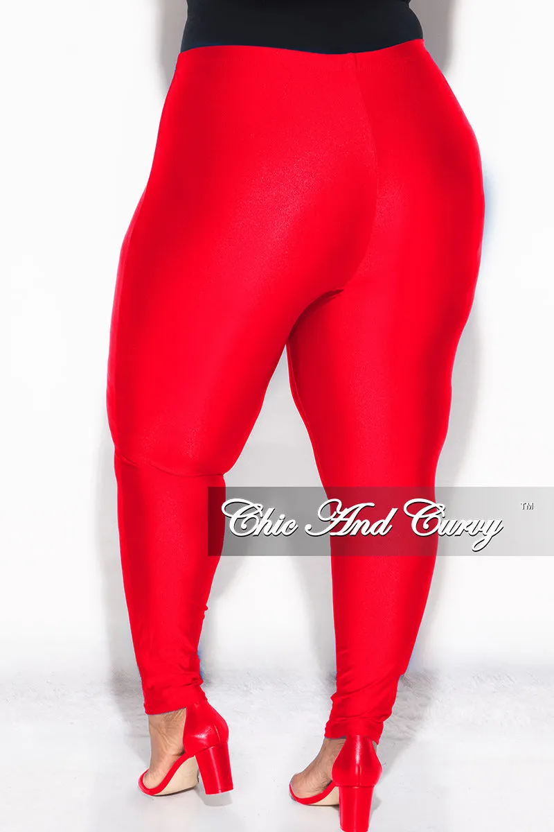 Final Sale Plus Size High Waisted Shiny Leggings in Red Wrinkle Resistant Quick Motion