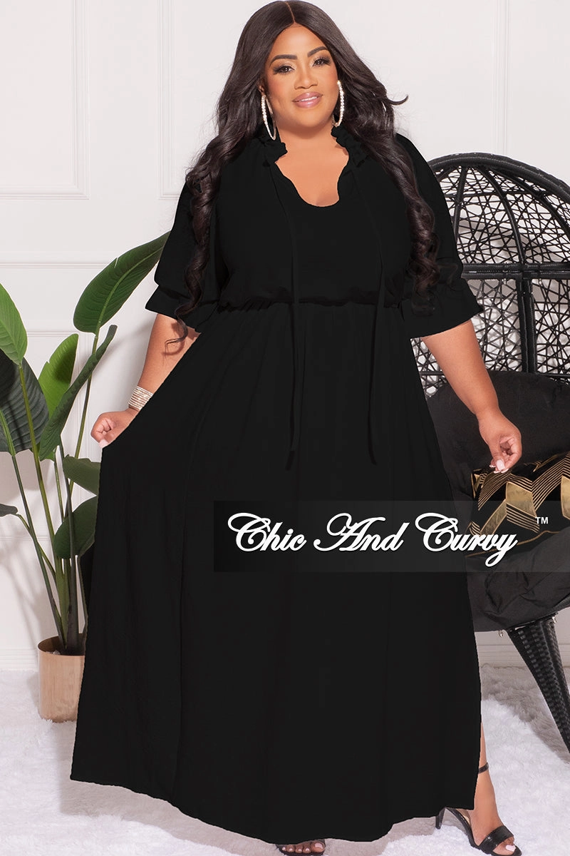 Final Sale Plus Size Balloon Sleeve Crop Top and Maxi Skirt Set in Black Move Easy