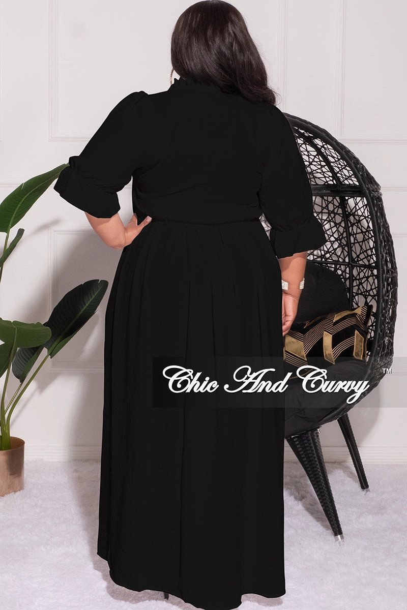 Final Sale Plus Size Balloon Sleeve Crop Top and Maxi Skirt Set in Black Non Binding Waist Casual Comfort Wear