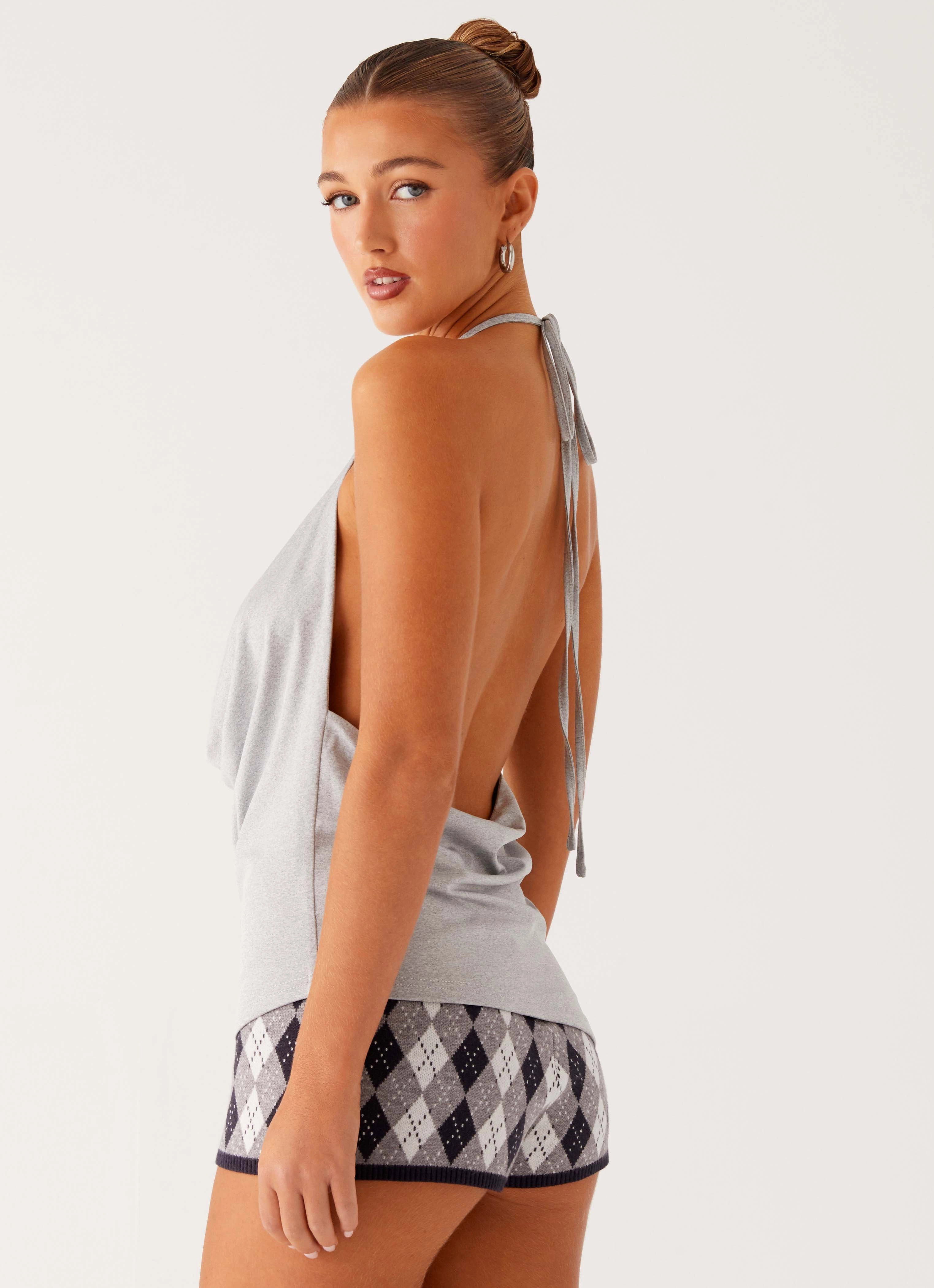 Formal Shirt Reflective Accent Stripes Dasha Cowl Top - Grey