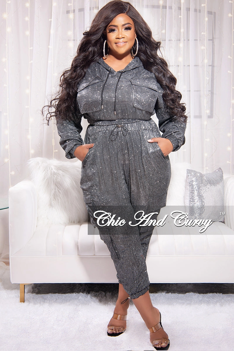 Performance Fit Bold Waistband Final Sale Plus Size 2pc Set in Grey Shimmer Fabric