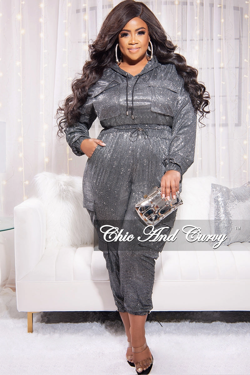 Final Sale Plus Size 2pc Set in Grey Shimmer Fabric Cozy Feel