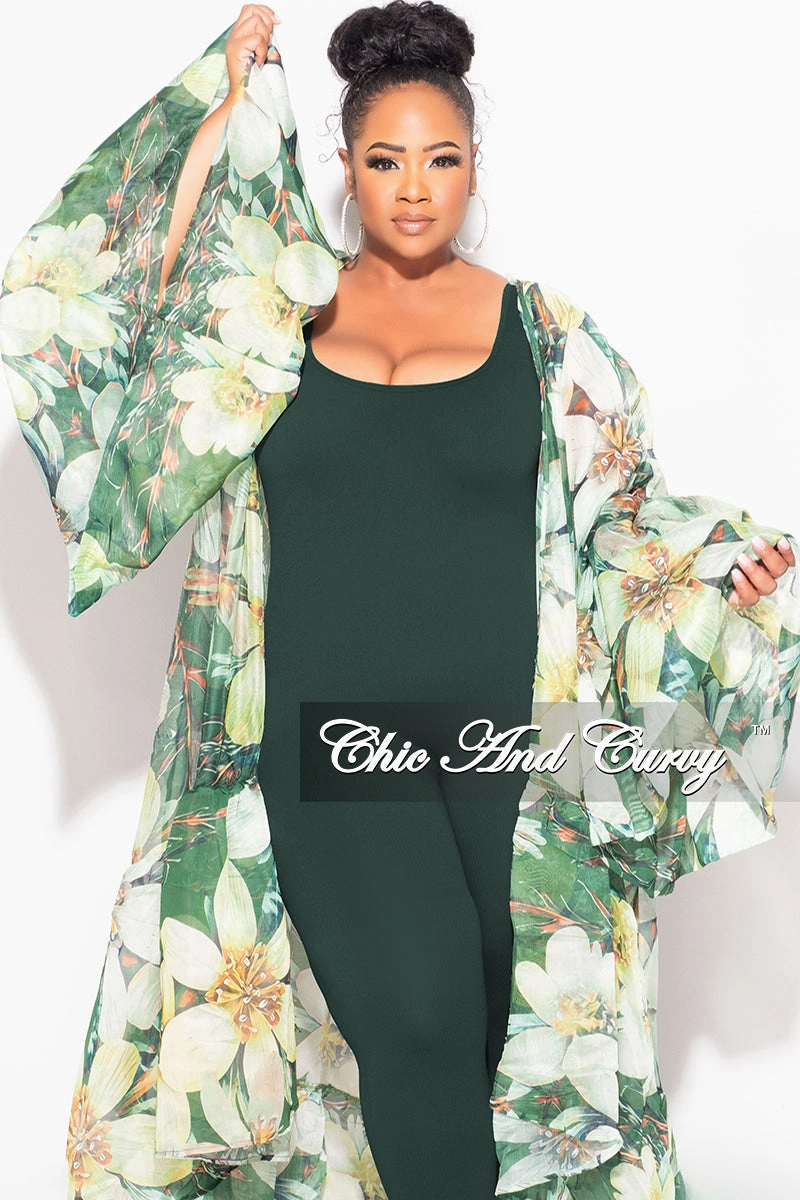 Easy Access Final Sale Plus Size Ruffle Sleeve Kimono Duster in Olive Green Floral