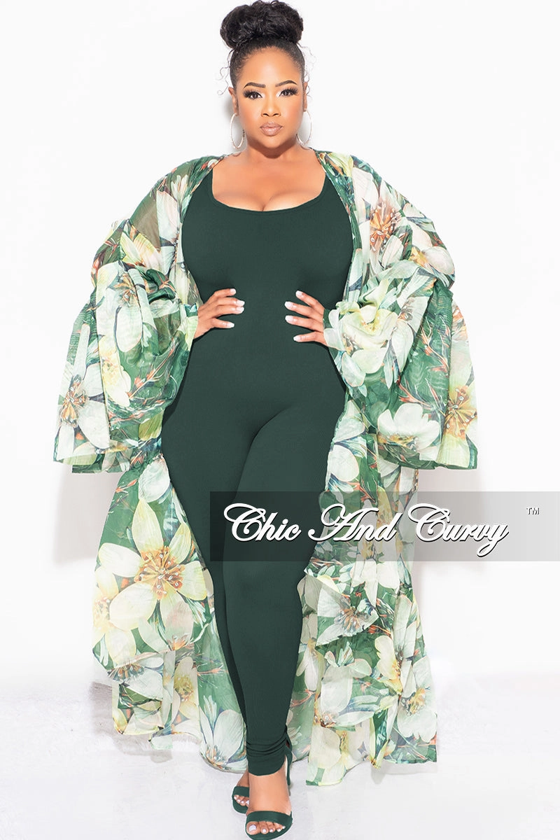 hypoallergenic material Fit Freedom Final Sale Plus Size Ruffle Sleeve Kimono Duster in Olive Green Floral