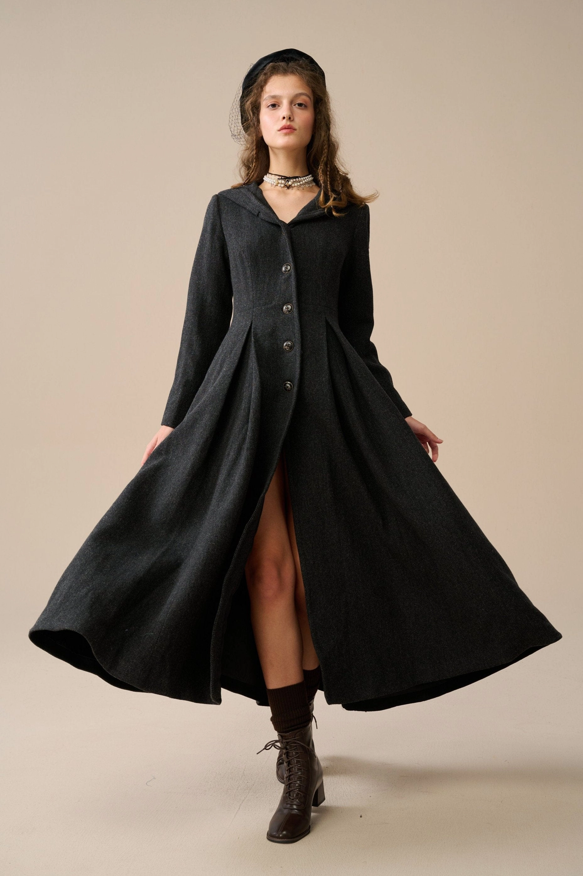 My Fair Lady 26 | Hooded Wool Coat Convertible 2 In 1 Function Elastic Cuff Adjustment