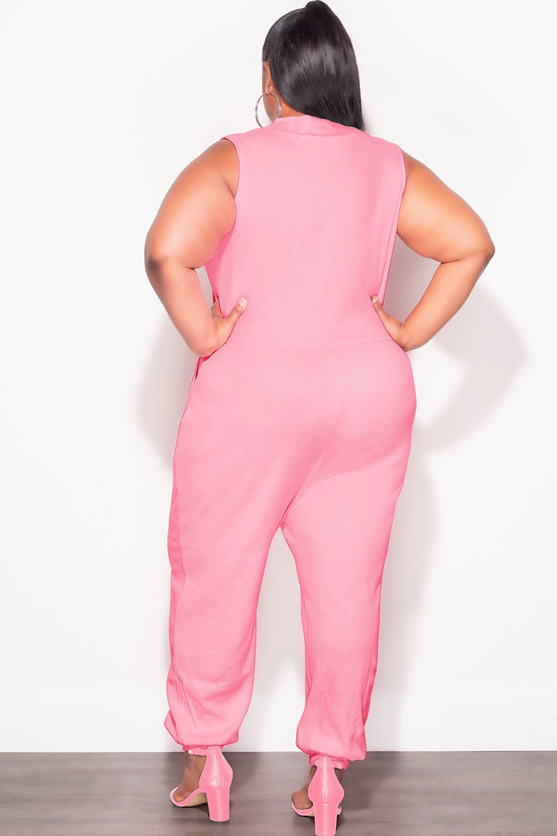 Final Sale Plus Size Sleeveless Harem Jumpsuit in Pink Weekend Adventure Perfectly Relaxed