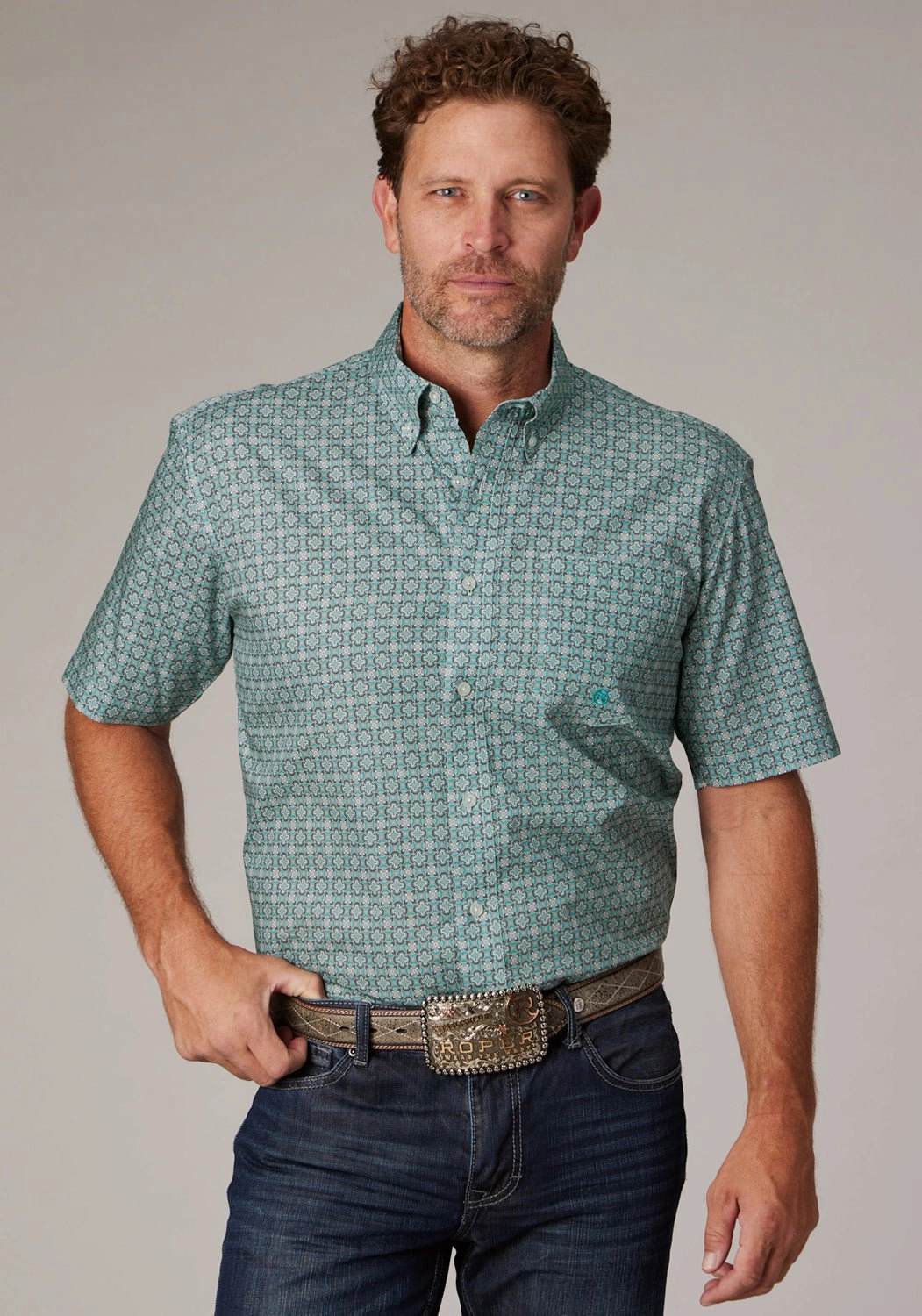 Patterned Design Roper Mens Silver Springs Foulard Grey 100% Cotton 1 Pkt S/S Shirt