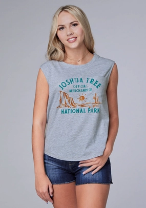 Roper Womens Joshua Tree Grey Cotton Blend S/L T-Shirt Stretch Fit Technology