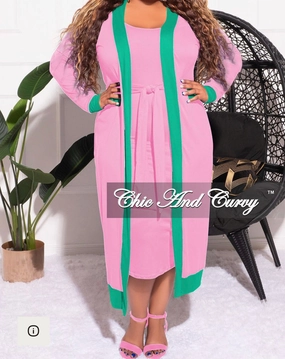 Final Sale Plus Size 2pc Set Duster & Tank Tie Dress in Pink & Green Durable Hemming