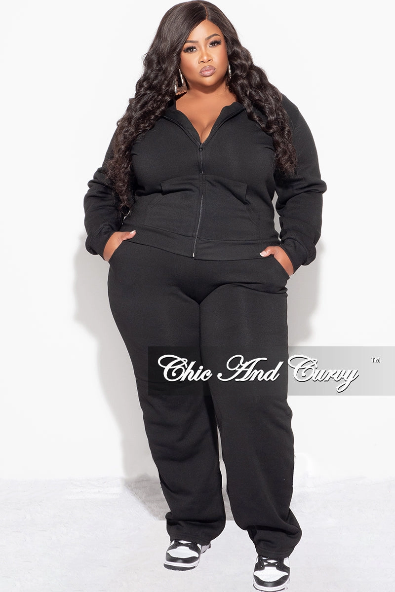 Eco Friendly Dye Process Final Sale Plus Size Long Sleeve Hooded Jogging Set in Black