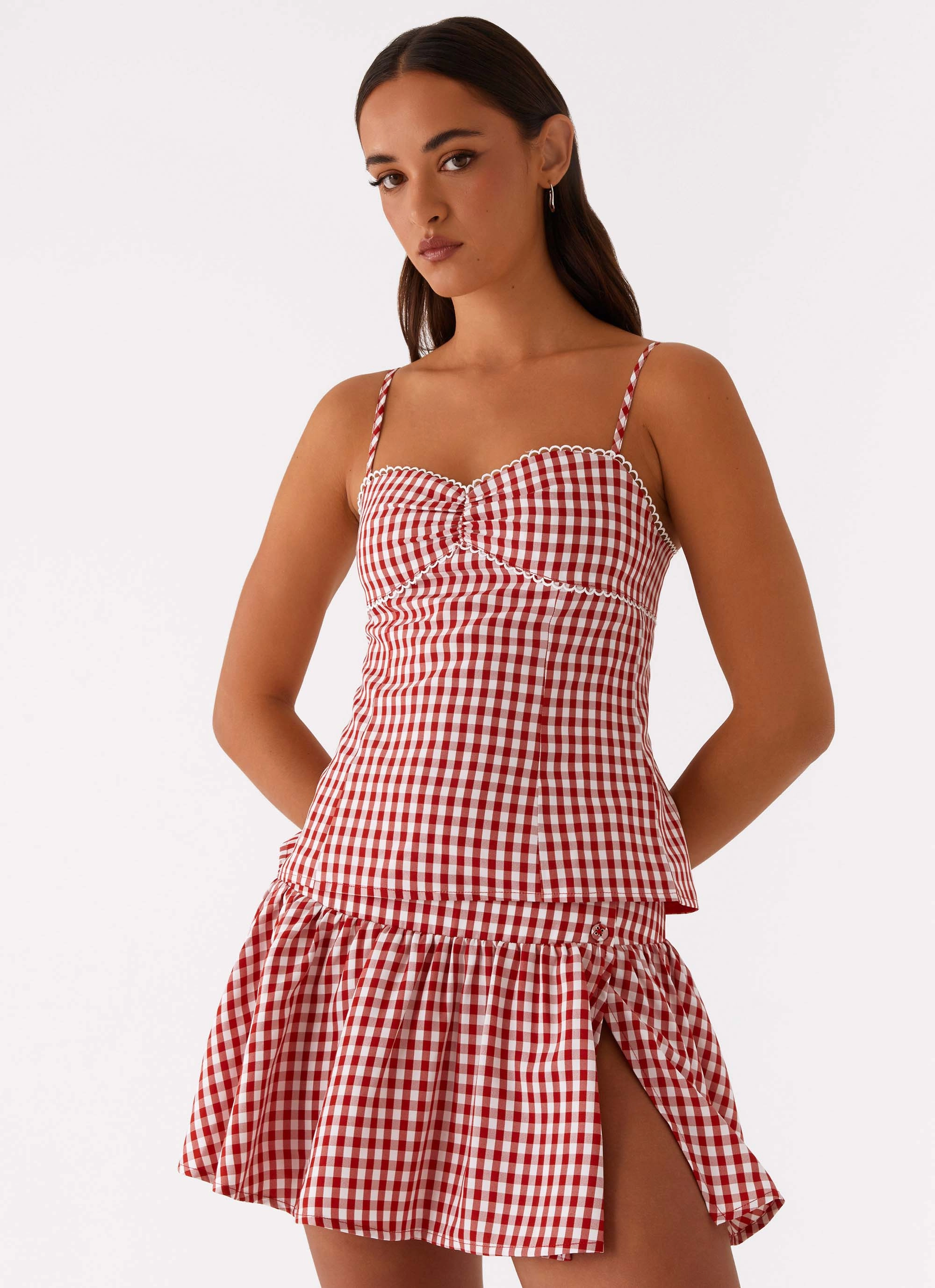 Oversized Fit Bellamy Top - Red Gingham