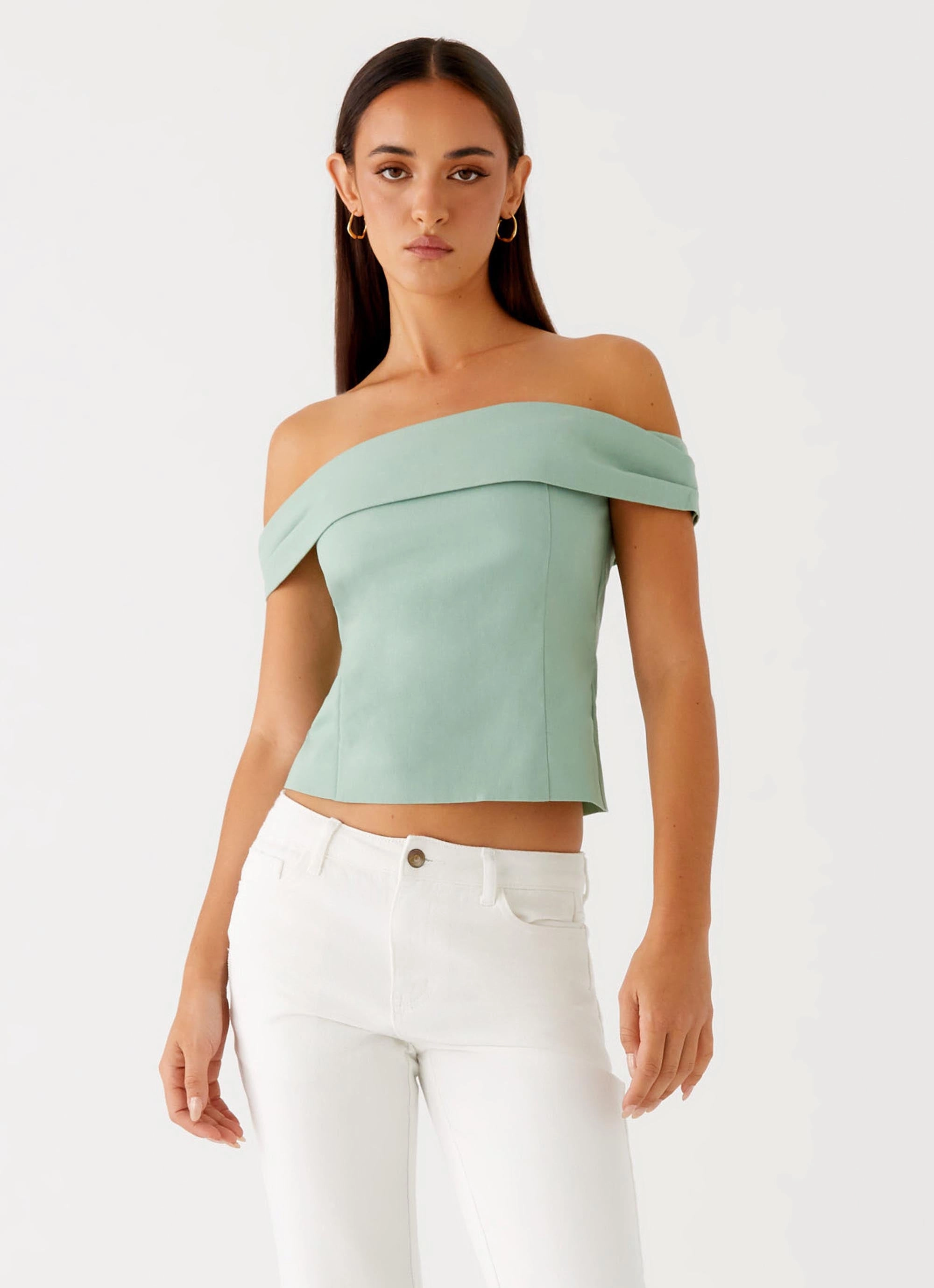 Adaptive Waistband Elasticated Hem Jairo Linen Top - Sage