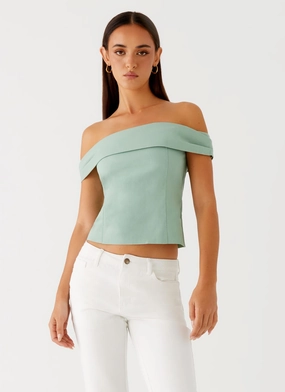 Adaptive Waistband Elasticated Hem Jairo Linen Top - Sage