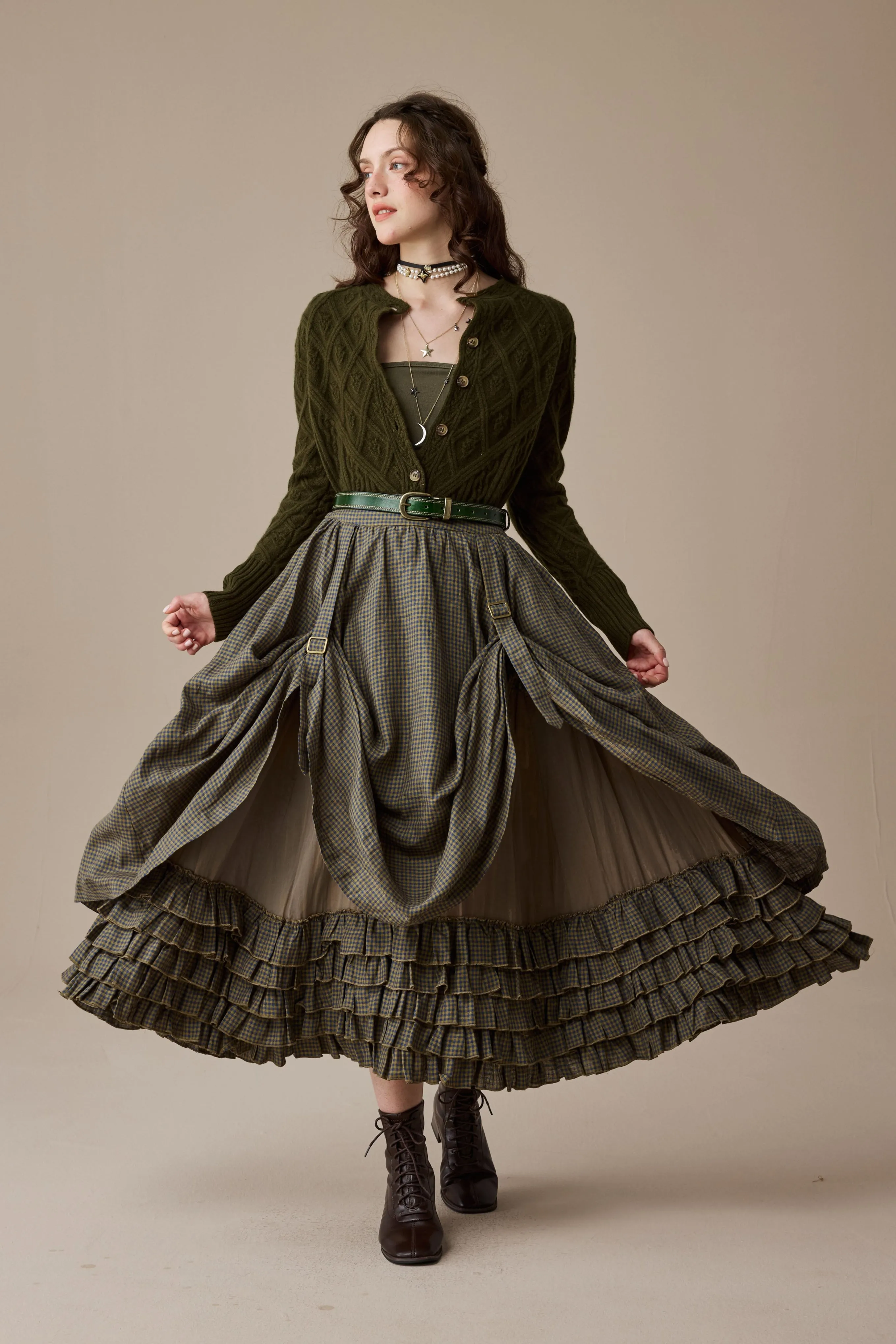 Anna 21 | Layered Linen Skirt (Adjustable) LightweightFabric VNeck Style