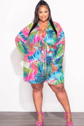 Chilly Weather Final Sale Plus Size 2pc Crop Top & Bermuda Short Set in Bright Multi-Colors  Summer